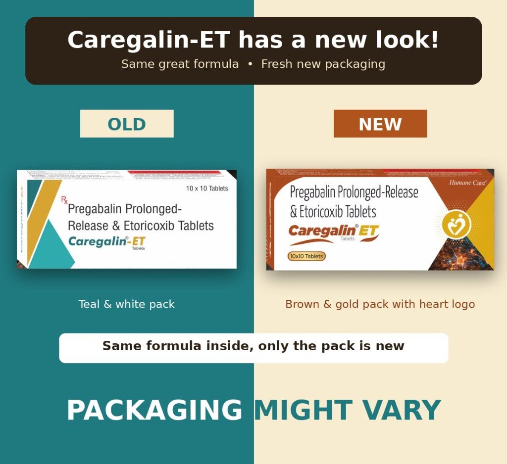 Caregalin-ET old and new packaging